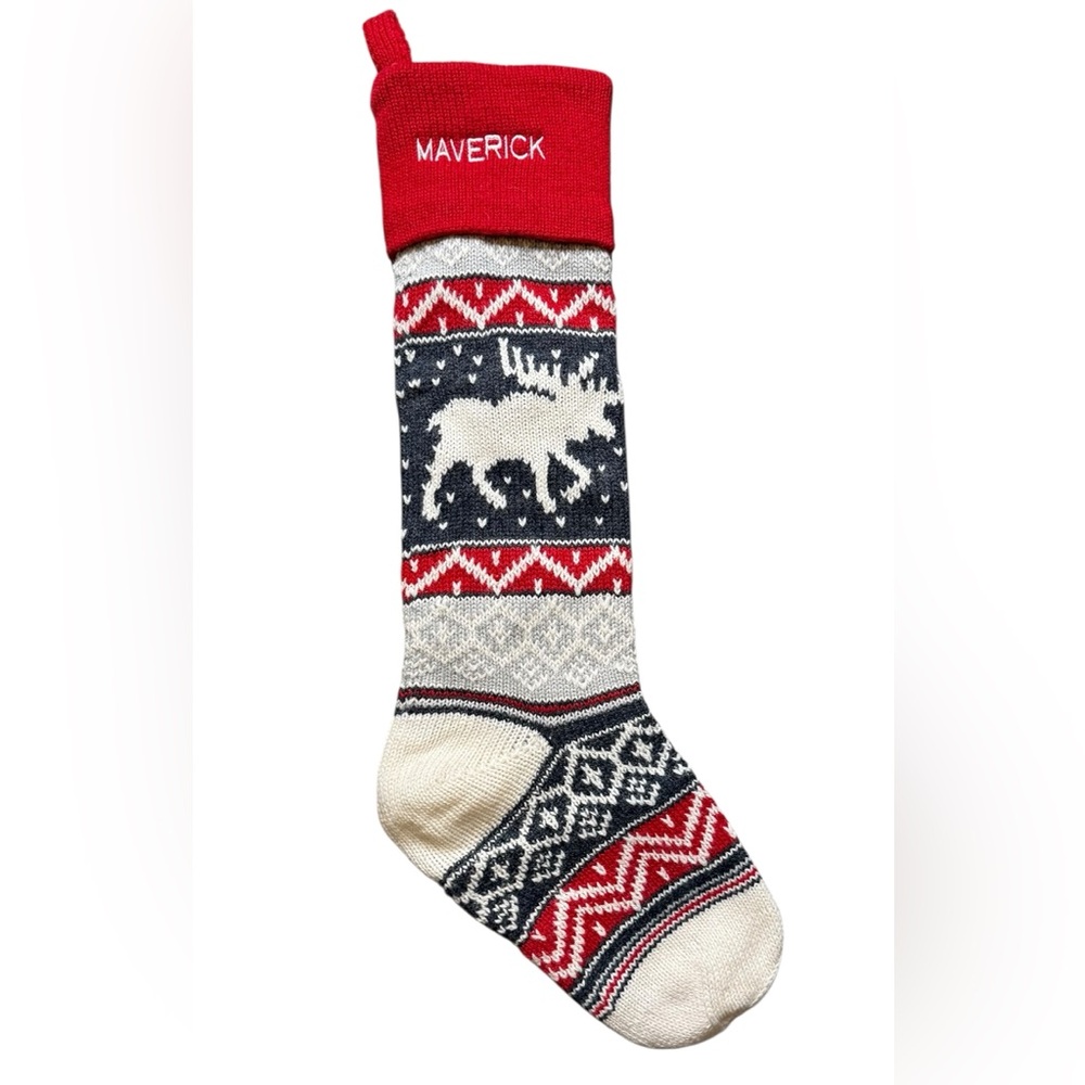 Pottery Barn Kids Moose Christmas Stocking Monogram Maverick